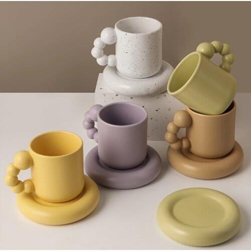 Ceramic Coffee Cups Espresso Mugs Spin Ball Handle Drinkware Original Mug for Tea Office Teacup Creative Gifts Couple Friends