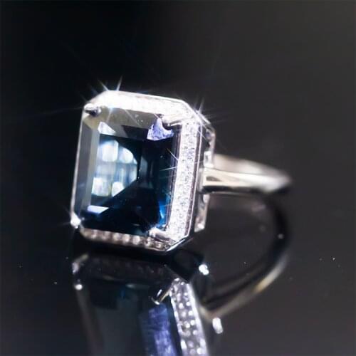 Big Size 10*12mm Natural Blue Topaz Gem Ring S925 Silver Natural Gemstone Ring Women Men Gift Jewelry