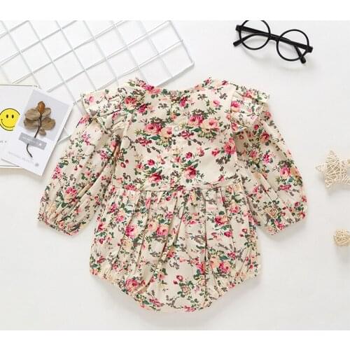 Flower Infant Ruffle Toddler Baby Girl Romper Vintage Long Sleeve Neborn Girl Romper Jumpsuit Spring Autumn Baby Girl Clothing