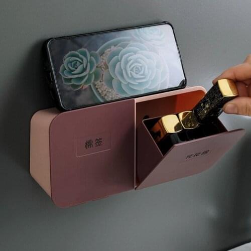 Storage Box With Cover Dust-proof Bathroom Wall Mounted Punch-free Cotton Swab Holder Toilet Paper Cosmetic Cotton Storage Rack