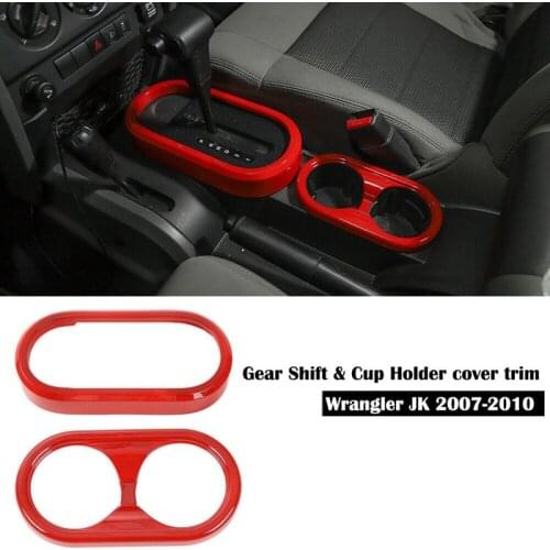 Red Gear Shift Panel & Cup Holder Cover Trim Ring for Jeep Wrangler JK 2007-2010