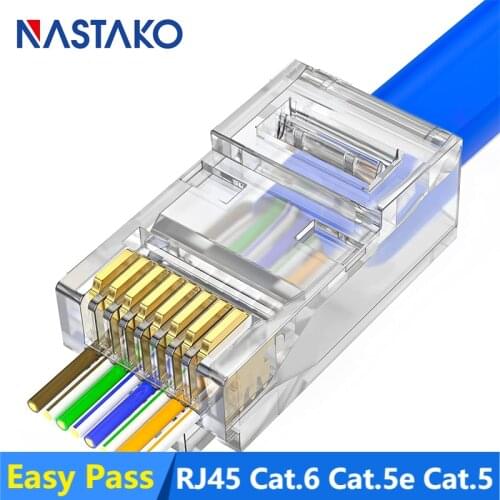 Ez cat5 Cat5e Cat6 RJ45 Connector RJ45 Plugs Cat6 UTP Network Cable Modular Plug Unshielded Have Hole Easy Pass Through Jack