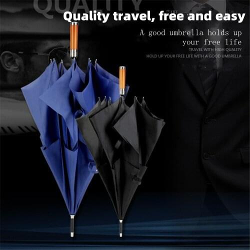 Leodauknow Long Handle Double Umbrella Cloth Straight Semi-automatic Solid Wood Business Man Outdoor Designer Umbrella Pongee