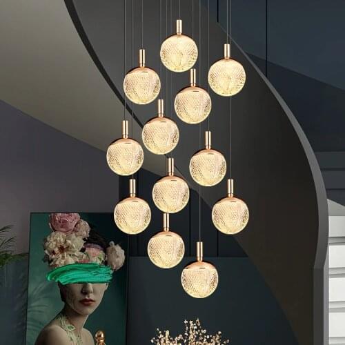 Modern Luxury Long Staircase Chandelier Large Gold Led Crystal Lights For Living Room Indoor Villa Kitchen Island Wire Hang Lamp