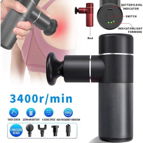 Mini electric Massage Gun Deep Muscle Vibration Relief Pain Relax Fitness Equipment Noise Reduction 4 Massage Heads Massager