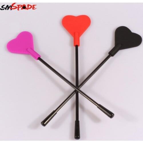 30cm black and red and pink heart shaped mini silicone sex crop with black plastic handle spanking sex crop whip