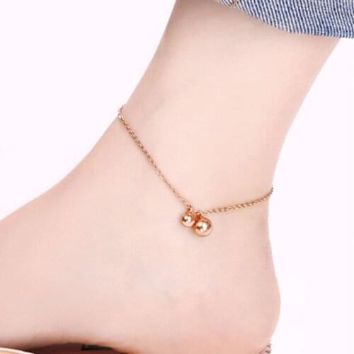 Fashion Women Summer Accessories Rose Gold Color Two Beads Ankle Chain With 5CM Extending Length Stainless Steel Jewelry No Fade
