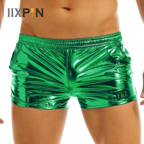 Sexy Mens Wetlook Lingerie Metallic Low Rise Elastic Waistban Boxer Shorts Male Gay Club Erotic Pole Dance Mini Short Underwear