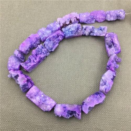 MY1280 Mix Size Purple Druzy Quartz Crystal Beads,Rectangle Raw Drusy Crystal Geode Beads For Jewelry 15.5" strand
