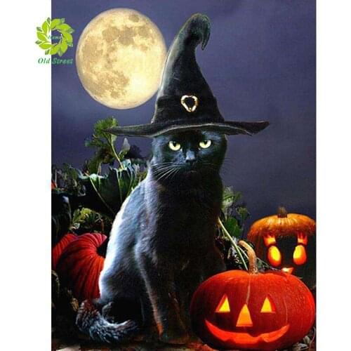 Diy diamond embroidery full pebble round diamond kit cross stitch Halloween cat diamond painting home decoration