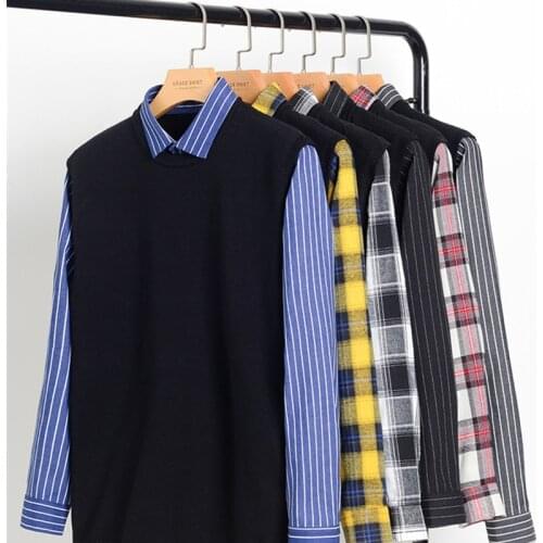 2021 Autumn New Mens Thin Fake Two-piece Pullover Business Fashion All-match Loose Shirt Collar Sweater Male Brand Knitwear
