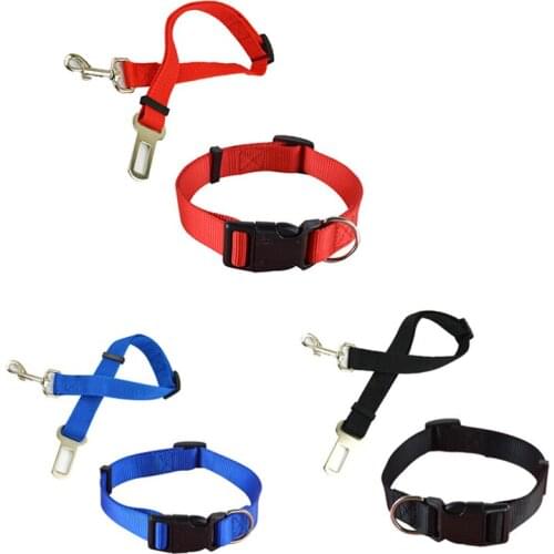 Solid Color Nylon Dog Collar Red/Black/Blue 4 Sizes Small Medium Big Dog Pet Collar Car Seat Safety Belt Lead Leash Set