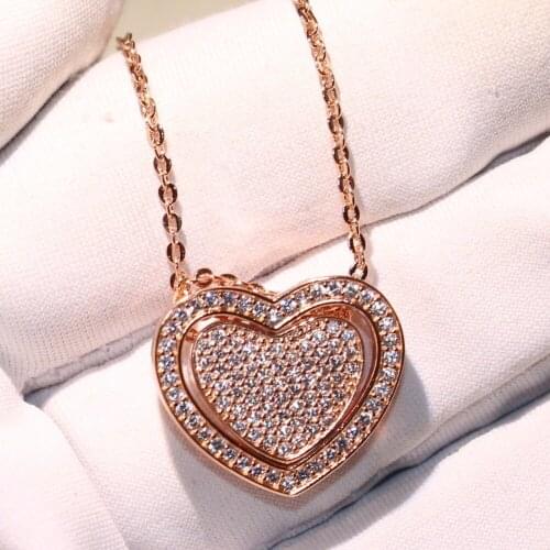 Lover Heart Pendant Luxury Jewelry 925 Sterling Silver&Rose Gold Fill Pave AAA Cubic Zirconia Party Stunning Clavicle Necklace