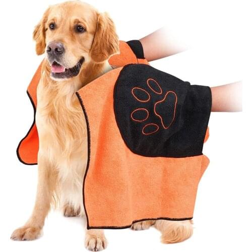 Pet Drying Towel Ultra-absorbent Dog Bath Towel Microfiber 96*50cm Soft Material Microfiber Paw Print Bath Towel