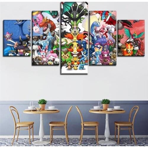 Pokemon Poster HD Printed Canvas Painting Wall Art 5Pieces Mural Modular Kids Room Bedroom Elves Sylveon Picture Decor Cudros