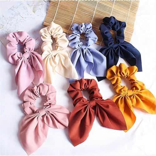 1 Pcs Fashion Women Hair Accessories Hair Scrunchie Bows Ponytail Holder Hairband Candy Color Bow Knot Scrunchy Girls Hair Ties
