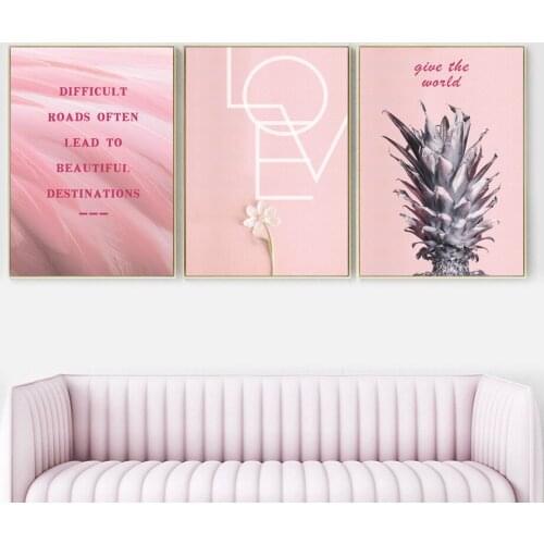 Pink Pineapple Flower Motivational Quote Wall Art Canvas Painting Nordic Posters And Prints Wall Pictures Living Room Unframed