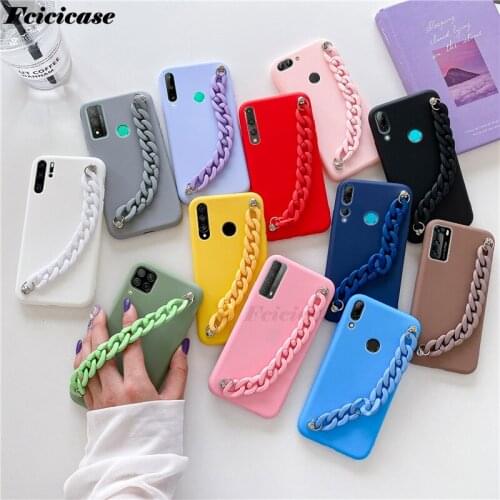 Silicone Chain Bracelet Wriststrap Phone Case For Huawei P40 P30 P20 Lite P Smart Pro Plus 2021 2020 2019 Soft TPU Matte Cover