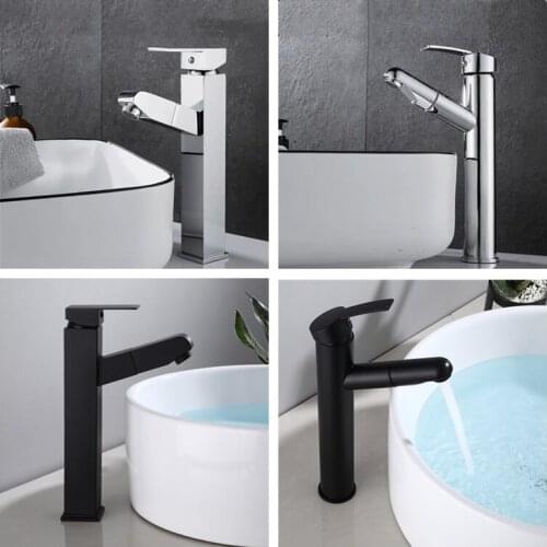 WZLY Basin Faucets Black/Chrome Copper Single Handle Bathroom Pull Out Basin Mixer Faucet Cold Hot Water Crane Sink Tap Torneira