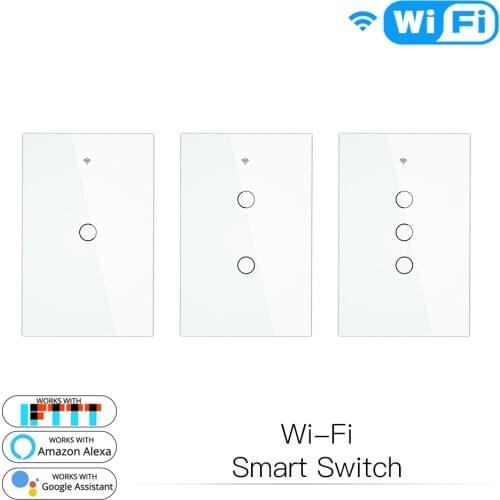 WIFI smart U.S. standard panel switch wifi+RF433 control 120 tempered glass touch switch