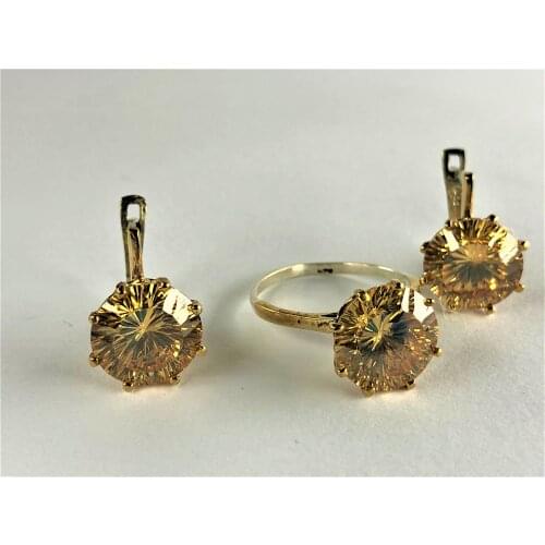 IN THE MIDDLE YELLOW CRYSTAL LARGE SINGLE STONE LOVERS LIKE JEWELRY SET Starling silver 925 FREE SHIPPING