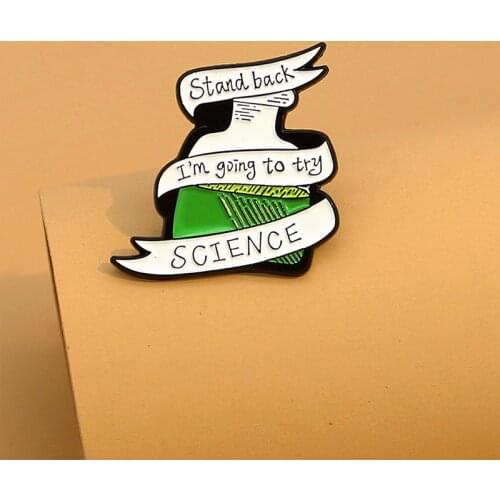 Green Reagent bottle Enamel Pin Brooches Back to science banner Beaker Lapel Pin Backpack jackets punk Badge Gift of scientists