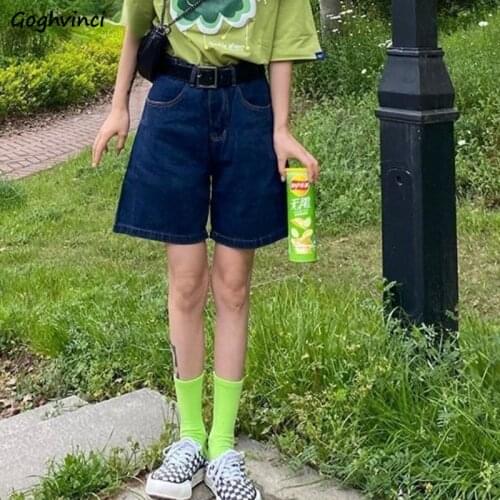 Women Shorts Denim Vintage Casual Fashion Hong Kong Style Pockets Cozy Female All-match Streetwear Thin Solid Wide Leg Empire