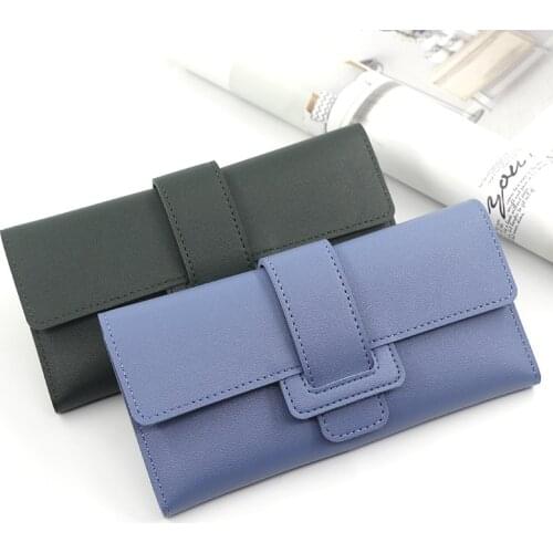Wallets For Women Long Buckle Simple Female Three-fold Clutch Bag Coin Purses Ladies Drawstring Multi-card Pocket Card Bag