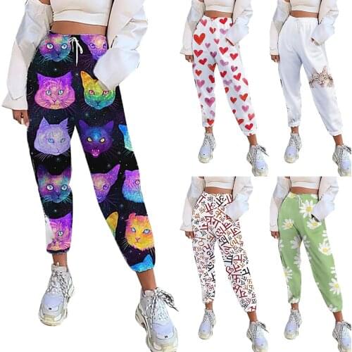 2021 Fashion Womens Casual Pants Strapping Trousers With Elastic-waisted Print Trousers Pants Simple Daily High Quality Pants