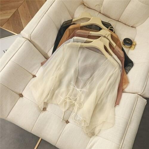 Pearl Diary Women Summer Chiffon Cardigan Ladies Beach Sheer Chiffon Cover Up Kimono Tied Front Cool Tops Solid Color Basic