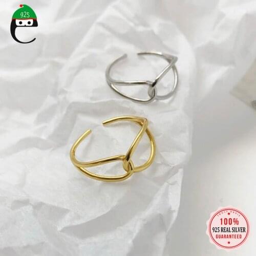 ElfoPlataSi Real 925 Sterling Silver Minimalist Sweet Twist Cross Opening Ring For Women Wedding Birthday Jewelry Gift DD1258