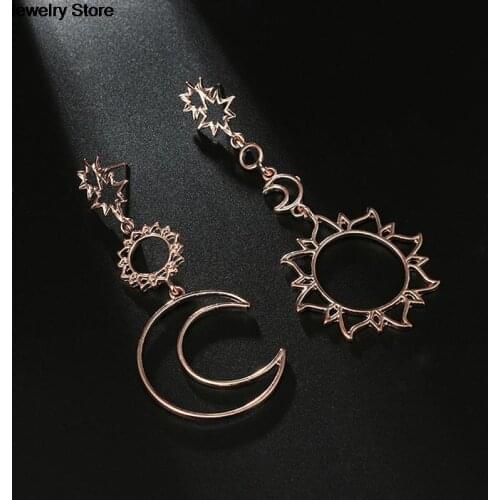 1Pair Boho Asymmetrical Hollow Star Sun Moon Drop Hanging Dangle Earring Women Fashion Earrings for Femelle Punk Earring
