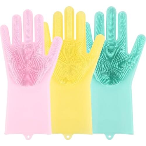1 pc Silicon Dish Scrubber Rubber Gloves Food Grade Cleaning Sponge Dishwashing Brushs Magic Silicone Gloves for Right Hand
