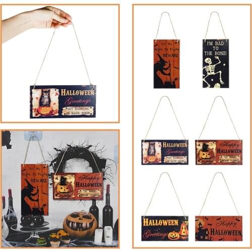 10*20cm Halloween Hanging Board Plaque Wooden Pendant Door Signs Hounted House Ornaments Halloween Party Decoration Supplies