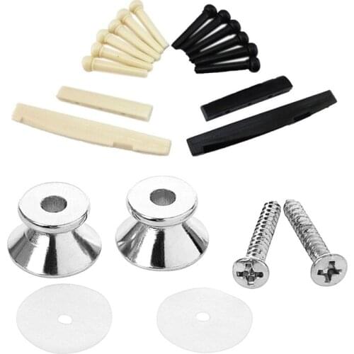 2 x Electric Acoustic Guitar Bass Strap Button Screw Lock Pins Pegs Pads HotColor:Silver & 1 Sets Black and White ABS Bridge Pin