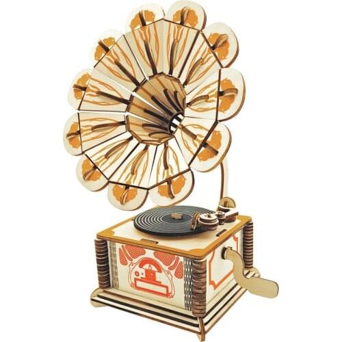 3D Puzzles Phonograph DIY Woodcraft Assembly Kits Jigsaw Model Toys Education Toys for Children Adults with 140 pcs