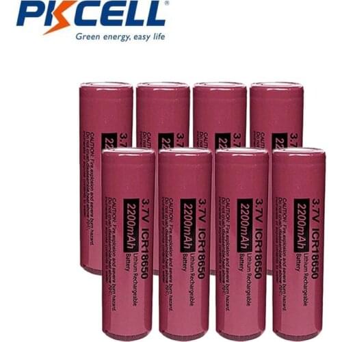 8Pcs PKCELL ICR 18650 ICR18650 3.7v Rechargeable Li-ion Battery 2200mAh Flat Top NO Pcm For Flashlight