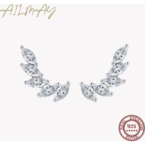 Ailmay Genuine 925 Sterling Silve Fashionc Luxury Feather Wings Design Sparkling Zircon For Women Wedding Engagement Jewelry