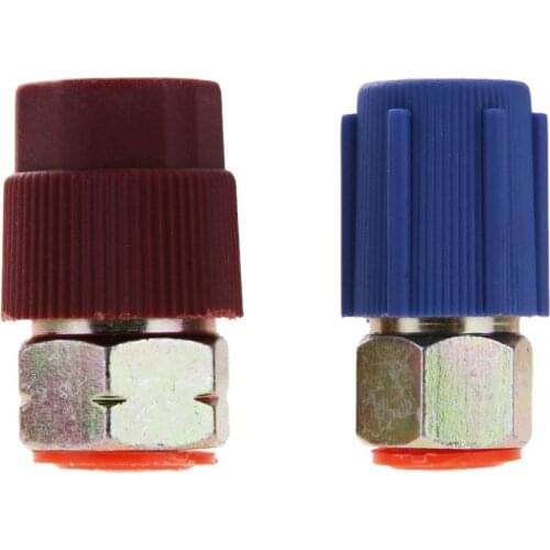Car Retrofit 7/16 to 3/8 Conversion Adapter R12 to R134a High/Low AC Fitting for Automobiles Air Conditioner Red Blue