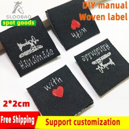 Free shipping clothes Bags Woven Labels DIY Scrapbooking Craft Rectangle Heart Pattern handmade with love labels