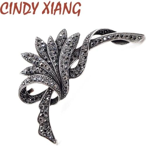 CINDY XIANG Rhinestone Black Flower Brooches for Women Fashion Vintage Brooch Pin Party Wedding Accessories Large Broches Gift