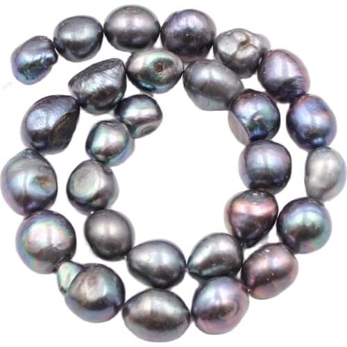 APDGG Genuine Natural 10x12-12x15mm Peacock Black Baroque Keshi Pearl Strands Loose Beads For Necklace Bracelet Jewelry DIY