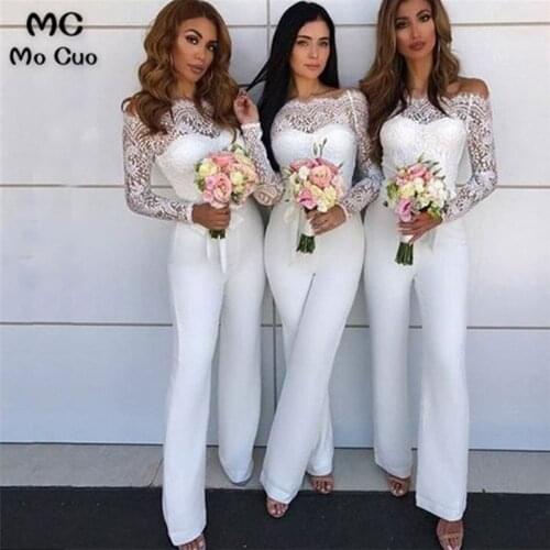 Elegant Jumpsuit Bridesmaid Dresses Long Off Shoulder Wedding Party Dress Elastic Satin Long Sleeveless Bridesmaid Dress