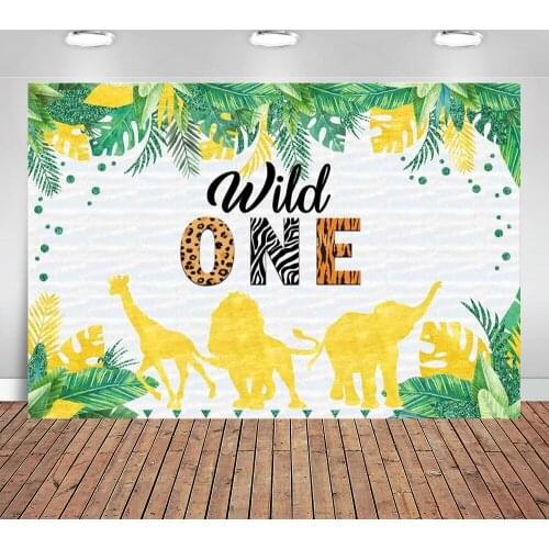 Wild One Backdrop Jungle Safari Animals Forest Tropical Palm Leaves Photography Background Kids Boy 1st First Birthady Party
