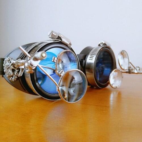 Blue Glass with Metal Rivet and Plastic Steampunk Industrial Goggles Gothic Windproof Mirror For Women/Men Eyewear Cosplay Props