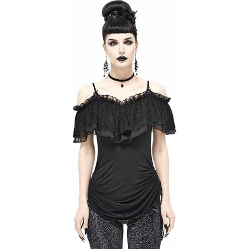 Gothic Retro One-shoulder Sling Lace Mesh Gauze Skirt Drawstring Long Blouse Womens Suspender Dress For Two Wear