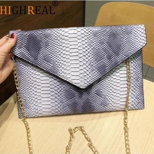 HIGHREAL Brand Evening Bag Snake Skin Envelope Bag Day Clutches Purse Handbags Bags With Chain Strap Drop shipping