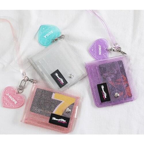 Bling Transparent ID Card Holder Wallets PVC Folding Lanyard Short Wallet Purse Girl Jelly Bag Mini Money Wallet Card Holder