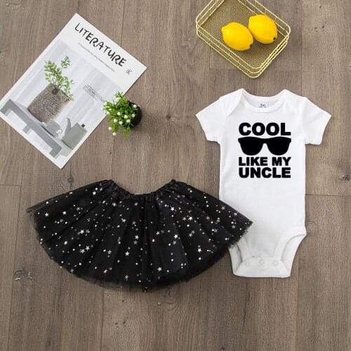 Cool Like My Uncle Funny Newborn Baby Girl 2pcsRomper Tulle Tutu Skirt Sets Fashion Toddler Girls Infant Clothing Set