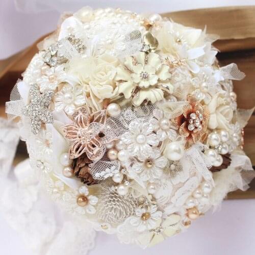 Ivory Lace flowers brooch bouquet Bridal crystal Wedding Bouquet custom made Creative Rococo style Pearl Bride 's bouquets